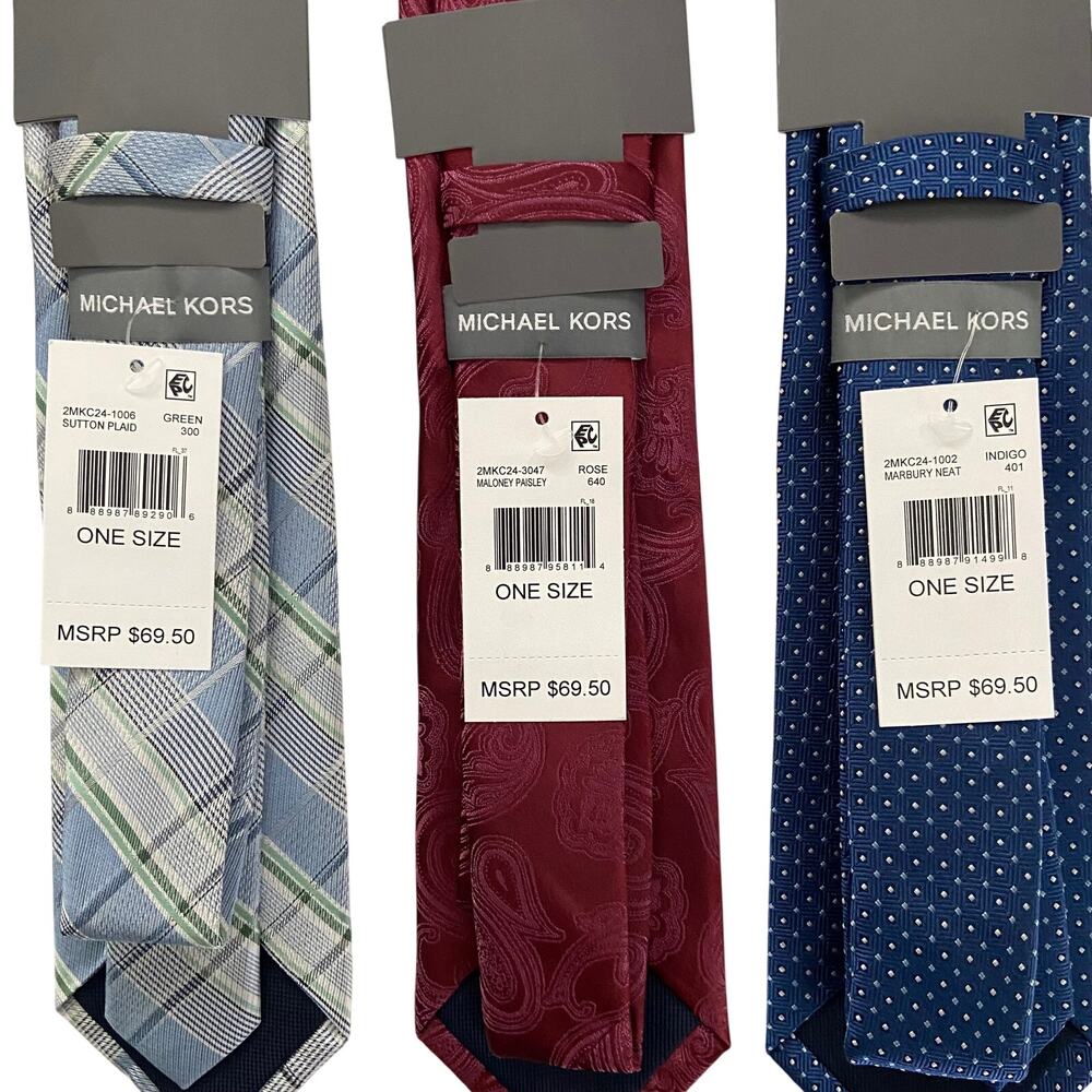 Michael Kors Necktie Lot of 3 Classic Width/Length Blue, Light Blue, Maroon NEW - Picture 3 of 5